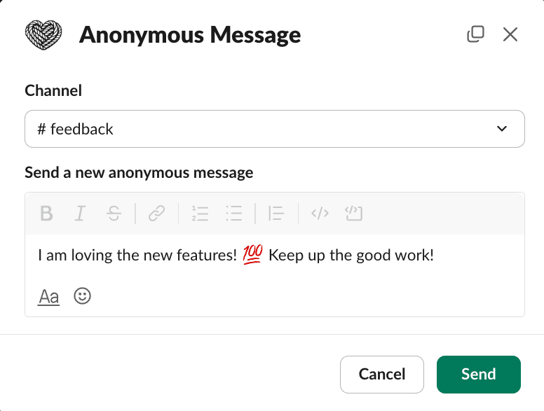 Anonymous message modal