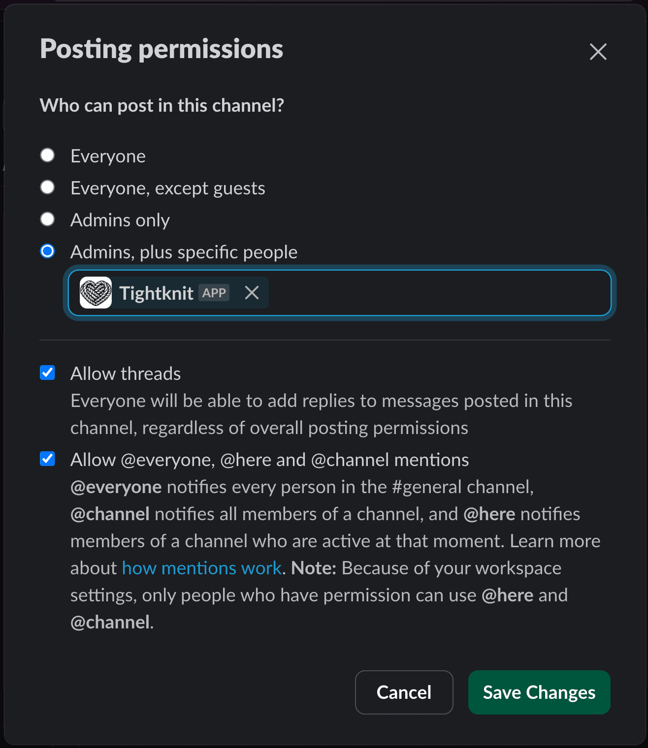 Channel posting permissions