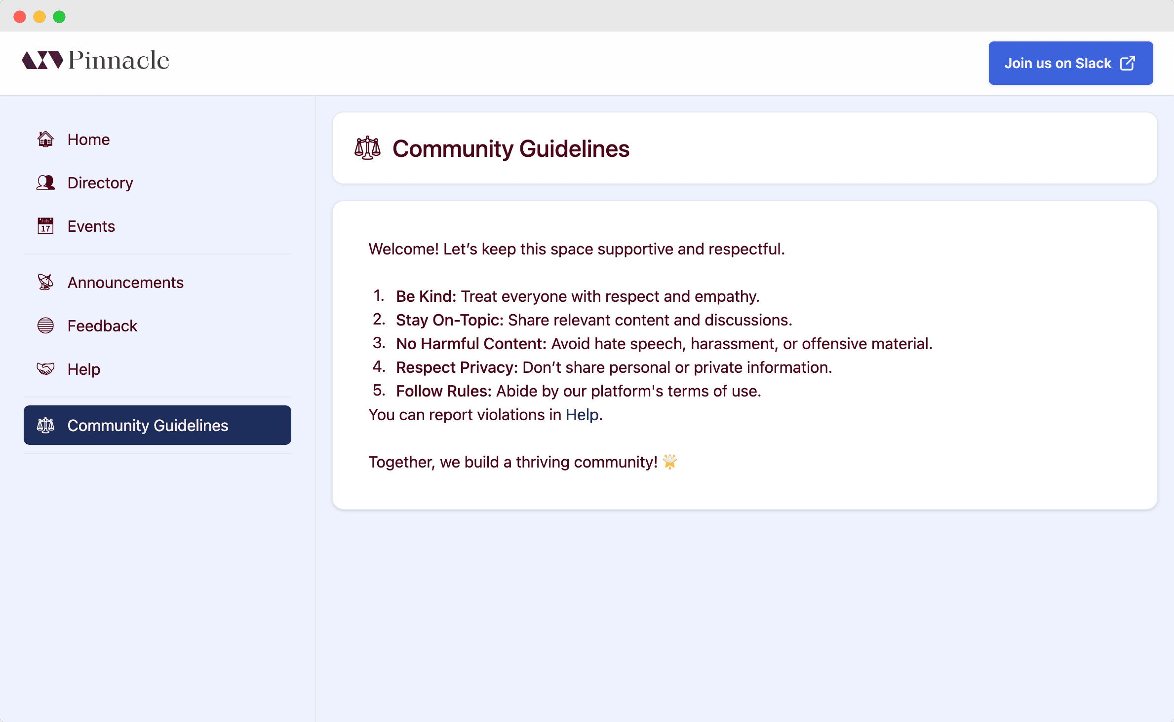 Community Guidelines page