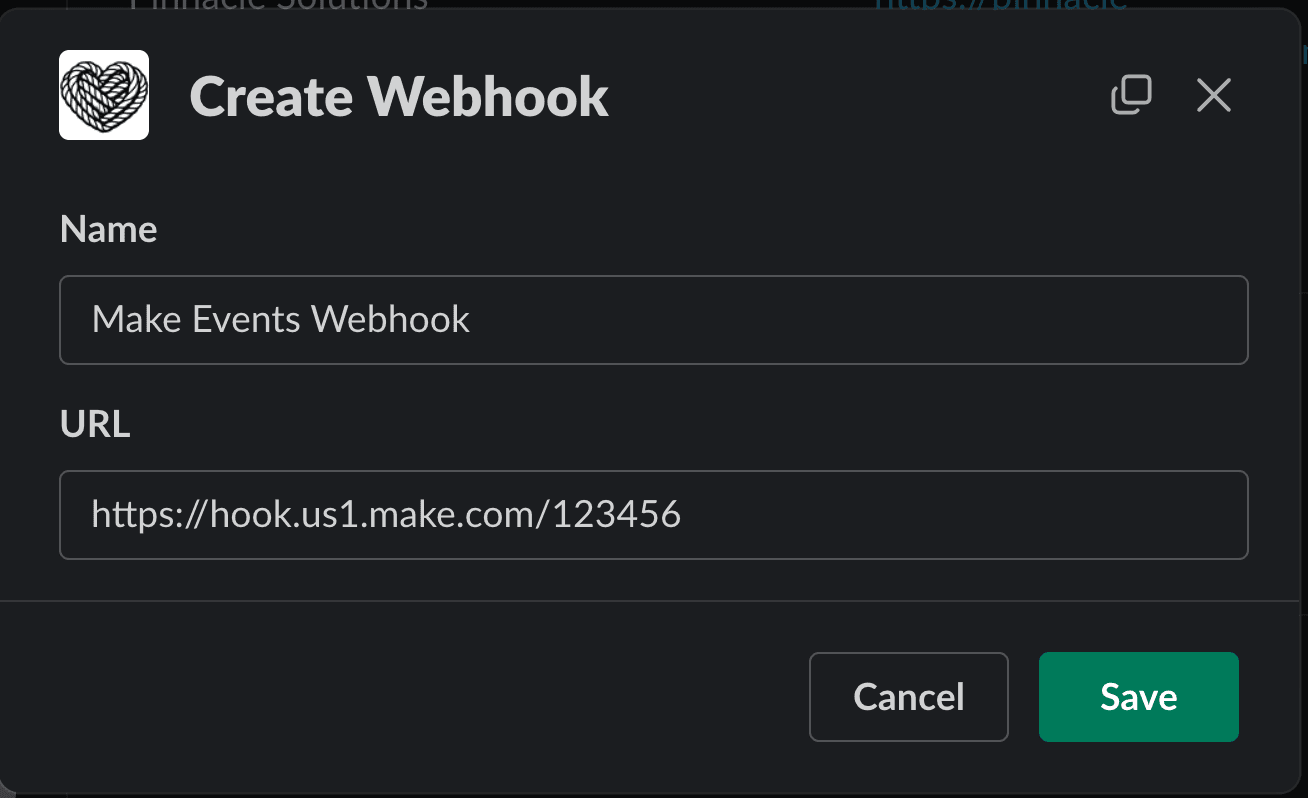 Create webhook modal