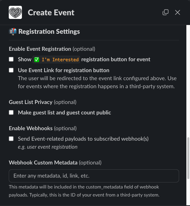 Event Registration Settings