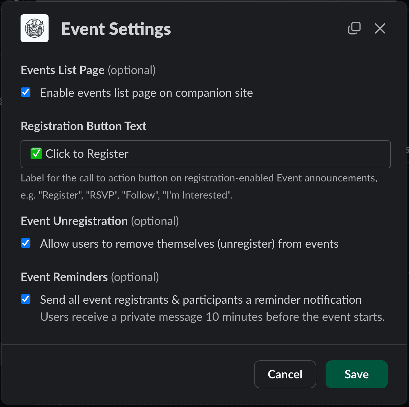 Events Settings