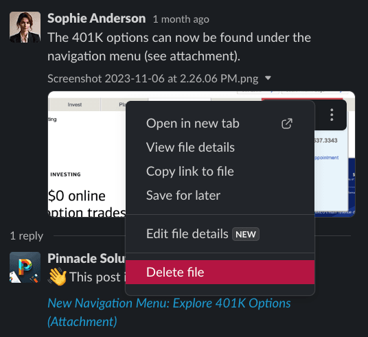 Slack delete file