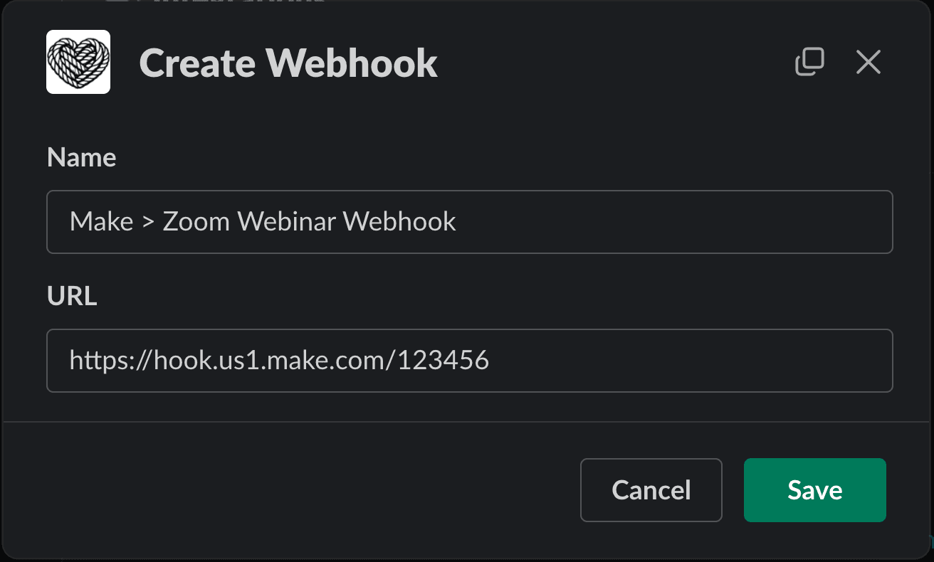 Create webhook modal