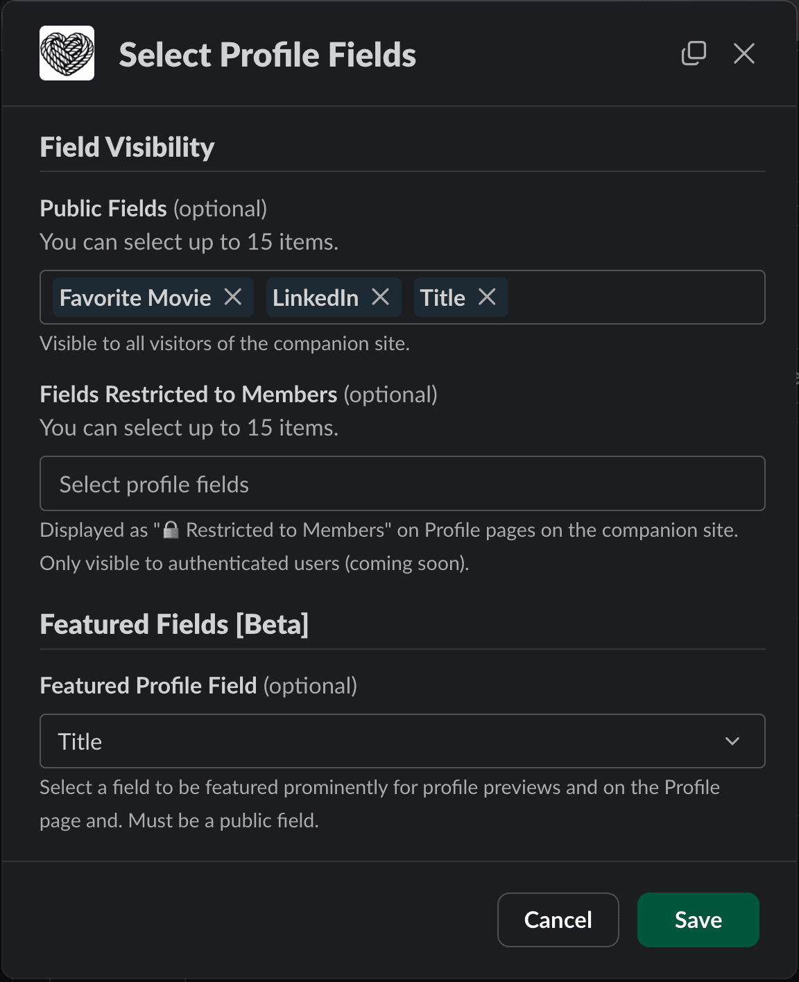 Tightknit Profile Fields Settings