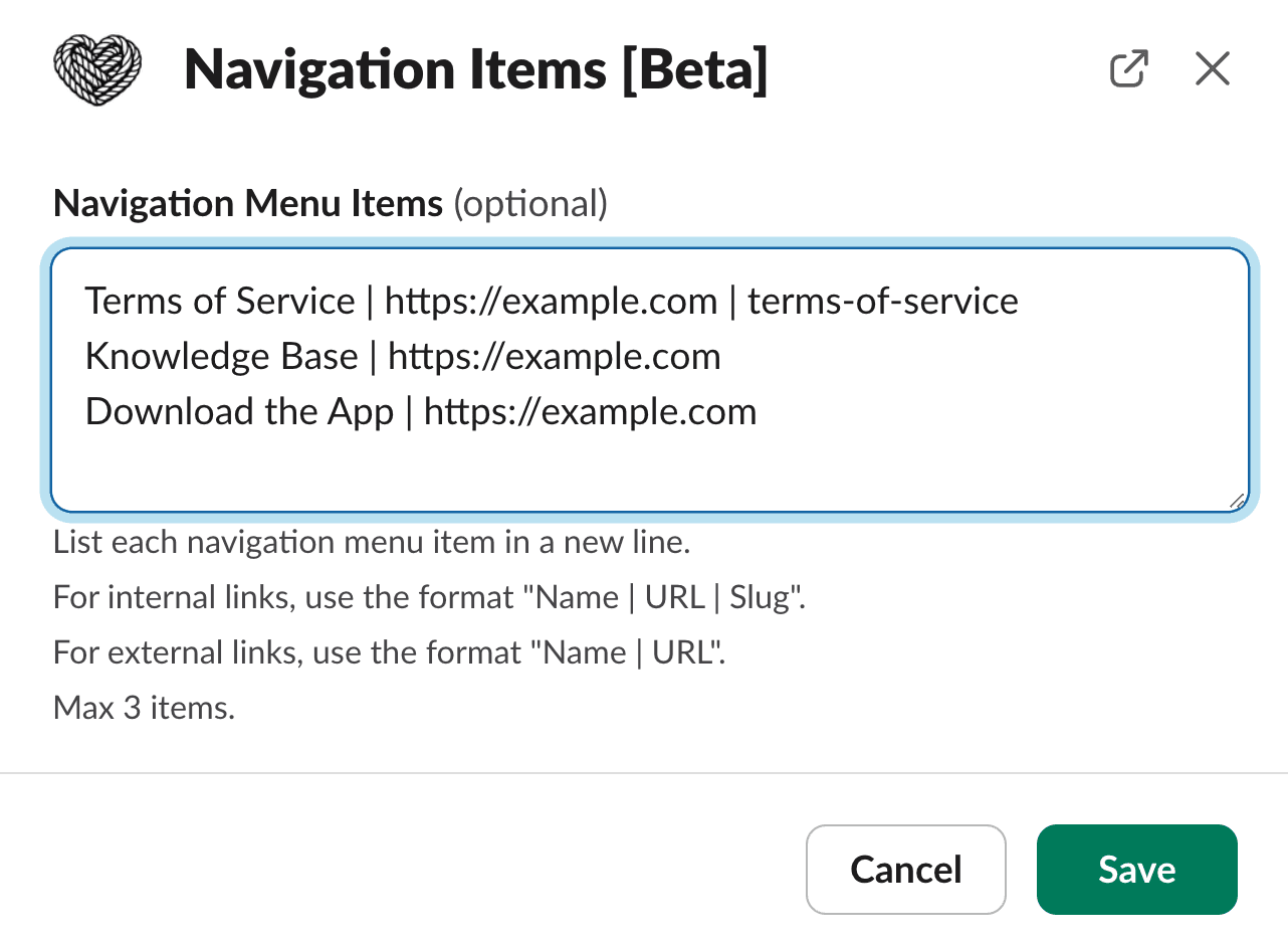 Navigation Items Modal