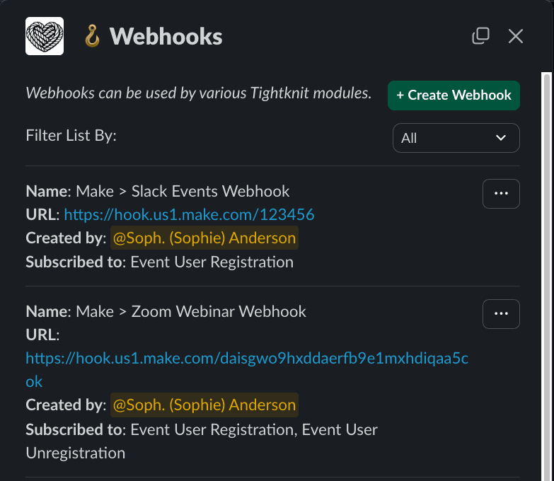 Webhooks List